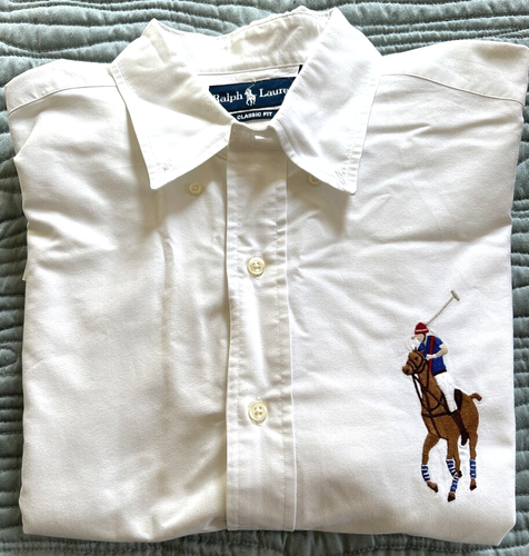 Ralph Lauren Shirt Men’s L White Big Pony Classic Fit Long Sleeve Button Up 90s