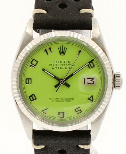 Men Vintage ROLEX Oyster Perpetual Datejust 36mm Green Arabic Dial Watch |  eBay