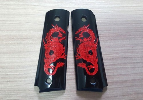 NEW RED DRAGON BLACK RESIN GRIP FIT 1911, 1991  FULL SIZE COLT KIMBER HANDMADE - Picture 1 of 5