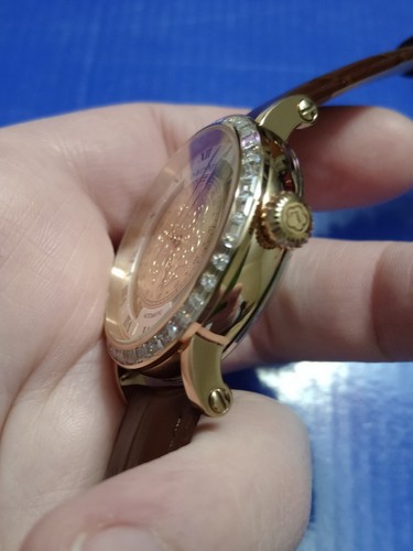 Men's Stainless Steel Rose Gold CZ Bezel Lobini Engravers Automatic Watch - Picture 11 of 24