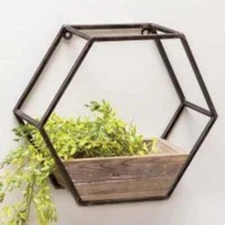 CWI Wood & Metal Hexagon Wall Planter,Baskets, Pots, Window Boxes & Saucers