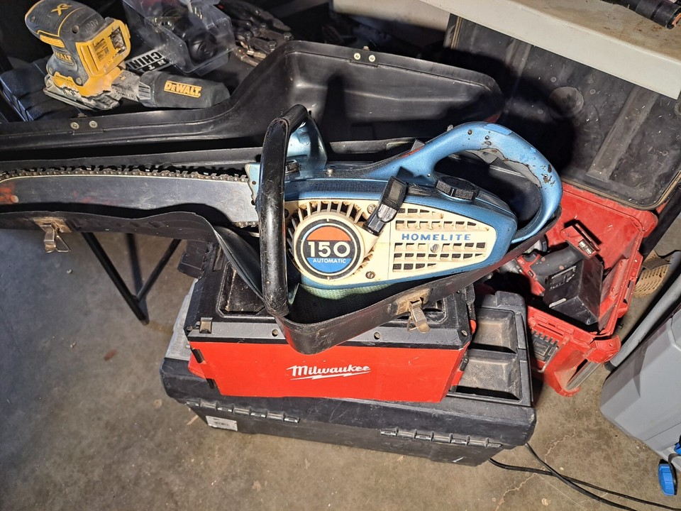 Vintage Homelite 150 Automatic Chainsaw 16" Bar W/hard Cover Carry Case