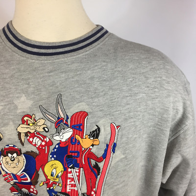 Vintage 90s Looney Tunes Snowboard Ski Hockey Winter USA Olympics