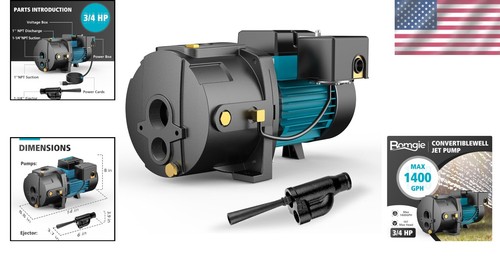 Durable 3/4 HP Deep Well Jet Pump with Ejector Kit - Automatic Pressure Control - Picture 2 of 9
