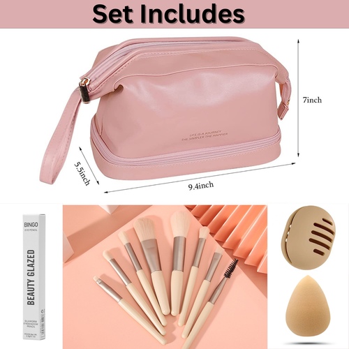 Cosmetic Bag Makeup, Beauty Sponge, Eye Shadow Pencil, Makeup Brushes Kit, Set - Picture 11 of 25