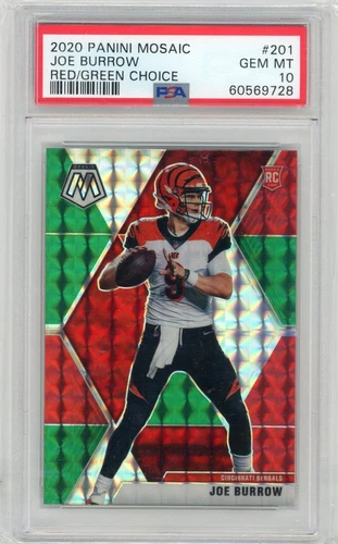 Joe Burrow #201 (RC) - 2020 Panini Mosaic Red Green Choice Prizm PSA 10 Rookie