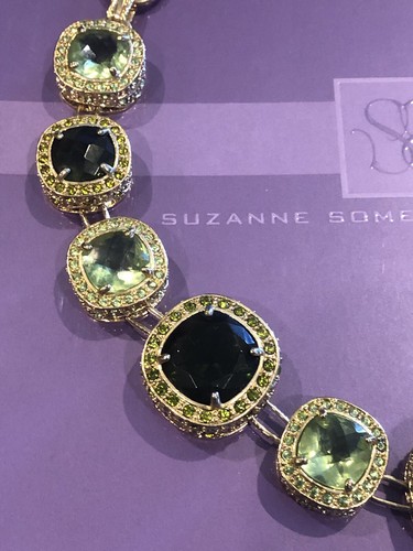 Suzanne Somers Green Peridot Glass Faceted Crystal Gold Statement Necklace 18” - Picture 2 of 13