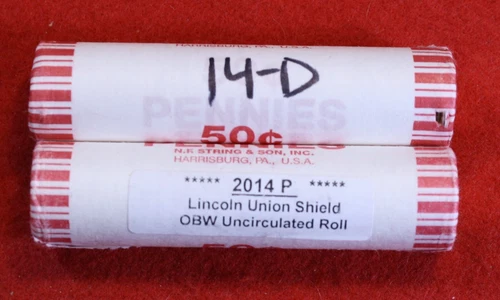 2014 P&D Lincoln Shield Cent Penny 2-50 Coin rolls Uncirculated roll