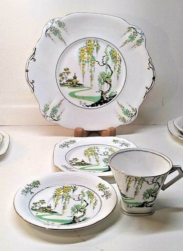 'Pagoda' Tudor 1930 Royal Standard RARO 4 tazas, platillos, pan, plato de pastel 13 piezas - Imagen 8 de 12
