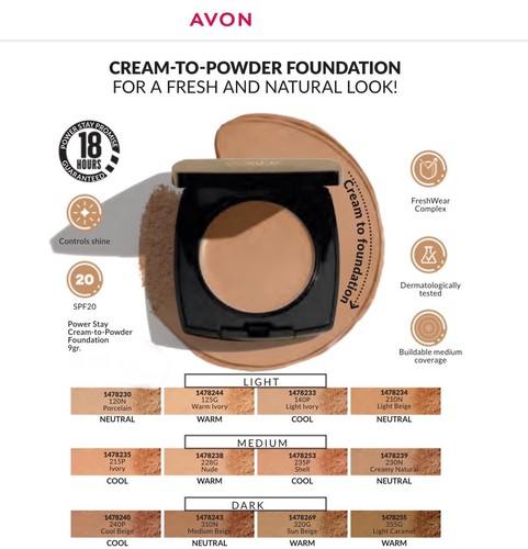 Avon Power Stay Cream to Powder Foundation Compact SPF20 9g | Longwear 18 Hours - Picture 108 of 168