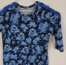 LOGO Lounge by lori goldstein Blue On Black 3/4 Sleeve Living Life Shirt, Size L