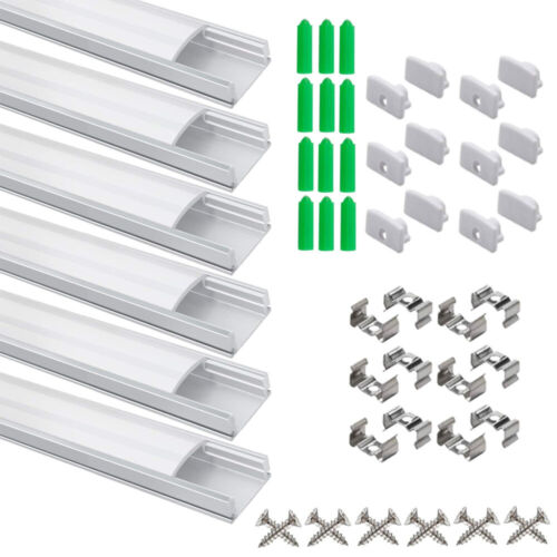 6/24X U-shape 1 Meter Aluminium Channel For LED Diffuser Strip Light White Cover - Picture 2 of 15