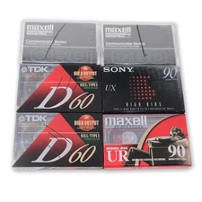 Lot of 6 Unopened Sony, Maxell and TDK Blank Cassette Tapes