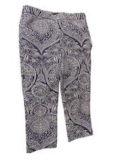 Talbots Womens Chatham Ankle Pants 6P Blue White Paisley Stretch Preppy