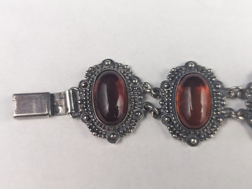 Pulsera de plata de ley panel ámbar 7,5" 14 mm ámbar grueso 925 vintage - Imagen 4 de 10