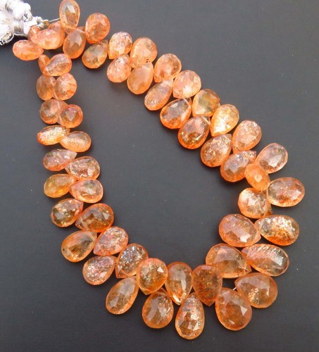 Top Naturale Arancione Sunstone Briolette Pera Sfaccettato Perline 8-14mm 9 " - Foto 6 di 10