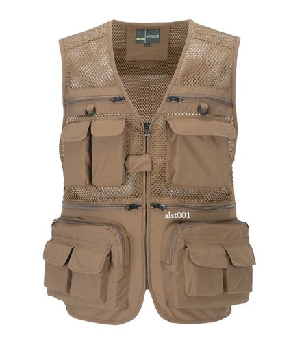 Mens Mesh Multi Pocket Journalist Photographer Fishing Vest Waistcoat Jacket - Picture 16 of 31