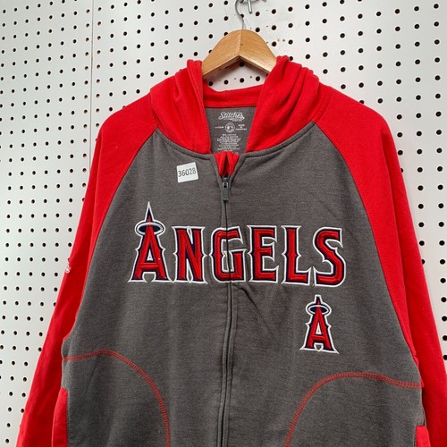 Anaheim Angels Hoodie Zip Sweatshirt Mens Medium Gray Red Embroidered 23x28.5 - Picture 7 of 16