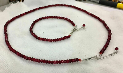 2x4mm Brazil Red Ruby Faceted Roundelle Gemstone Necklace+Bracelet 18/7.5''
