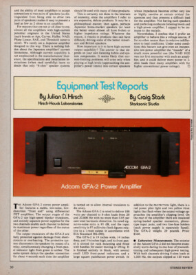 Adcom - GFA-2 Amplifier - Full Original Test Report -  1982