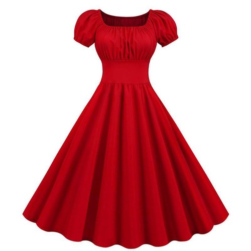 Womens 50s 60s Vintage Solid Skater Dress Evening Rockabilly Party Swing Dresses - Bild 6 von 17