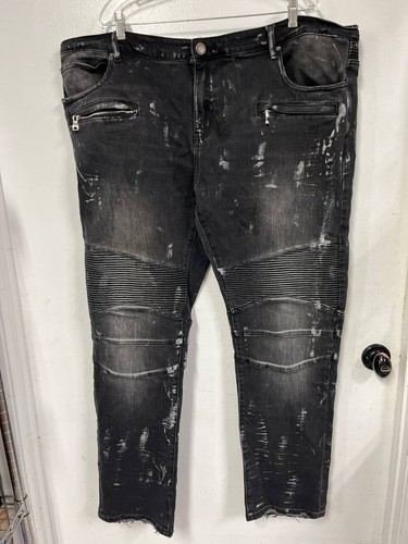 Embellish Moto Jeans Mens 3XL Biker Skinny Black Denim