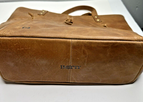 Born Brown Leather Purse Tote Shopper Hang Fob Multi Pocket Sturdy - Picture 10 of 17