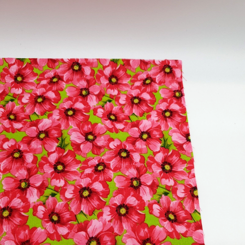 Pink Floral Green Fat Quarter Fabric Square 100% Cotton 18" x 21" Minimum Cut - Picture 3 of 5