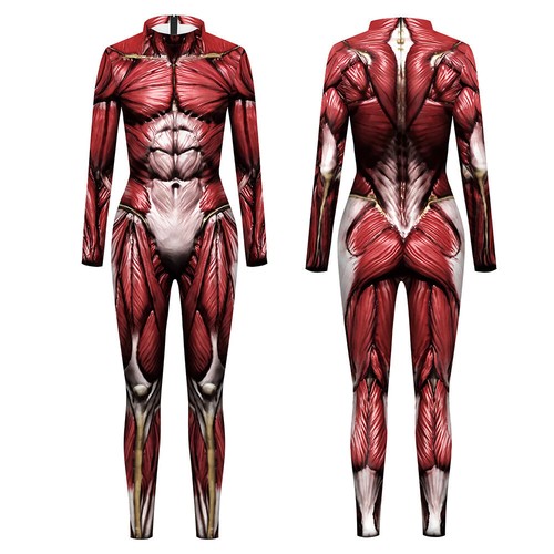Human Muscle Hulk Jumpsuit Halloween Superhero Bodysuit Set Skeleton 3D Cosplay - Picture 4 of 11