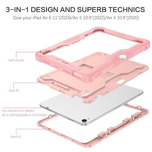 for iPad Air 11 Inch Case M2 2024,iPad Air 6th Gen Case with Kickstand, Pink - Picture 6 of 7