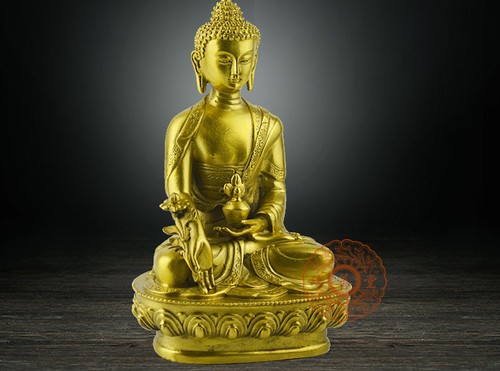 Weihe Medizin Buddha Messingfarben Harz Statue Buddhismus Dekoration Handwerk - Bild 3 von 5