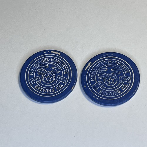 VTG Lot 2 Blue Beer Token Poker Chip Menominee-Marinette Brewing Mich UP Wisc - 第 1/4 張圖片