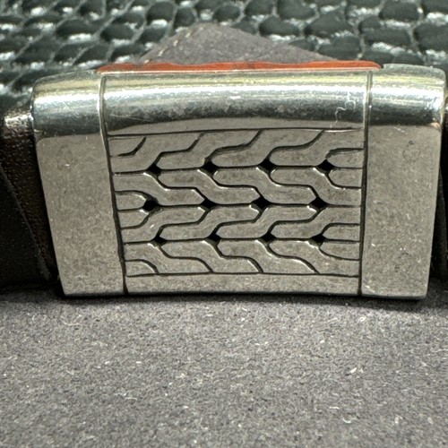 John Hardy Men’s Batu Classic Chain Silver/ Brown Leather Bracelet With Coral - Picture 5 of 13
