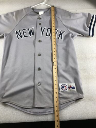 Maglia Derek Jeter Vintage Majestic New York Yankees #2 Grigio Uomo Taglia M Thrashed - Foto 11 di 20
