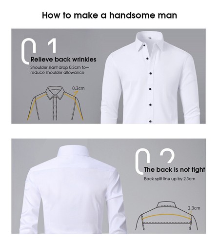 Men's Dress Shirts Formal Business Long Sleeves Slim Fit Elastic Casual Shirts - Picture 16 of 33