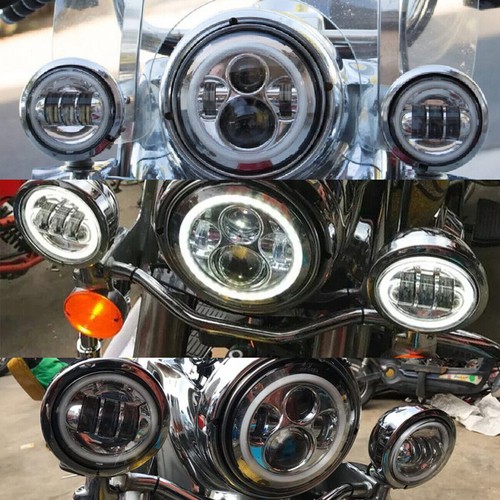 4.5" Chrome Motorcycle LED Passing Spot Fog Lights + Housing Lamp Bucket Bracket - Picture 2 of 12