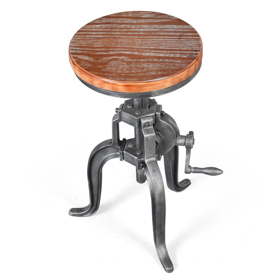Industrial Bar Stools with Wooden Seat 18.9-22.8Inch Counter Height Adjustable - Image 2 of 4