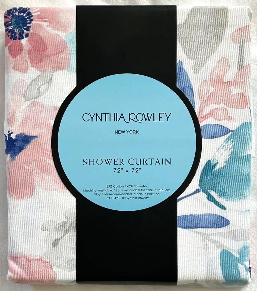 Cortina de Ducha Cynthia Rowley Acuarela Floral 72 x 72 Algodón/Poliéster Nueva con Etiquetas Foto 3 de 3