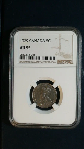 1929 Canada Nickel NGC AU55 ABOUT UNCIRCULATED 5C Coin PRICED TO SELL RIGHT NOW!