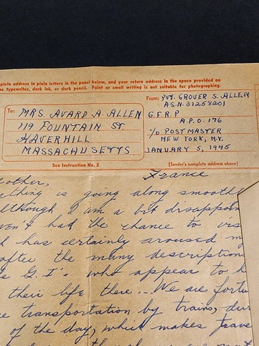 WWII 1945 ETO LETTER HOME V MAIL PARIS PVT ALLEN - Picture 2 of 5