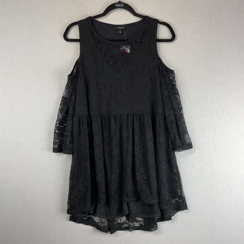Torrid Babydoll Top Bluse Größe 0 Large schwarz Spitze schulterfrei hoher Saum neu ohne Etikett - Bild 1 von 13