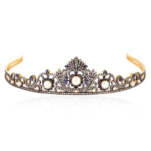 Blue-Sapphire-7-23ct-Pave-Diamond-Sterling-Silver-Pearl-Bridal-Tiara-18k-Gold