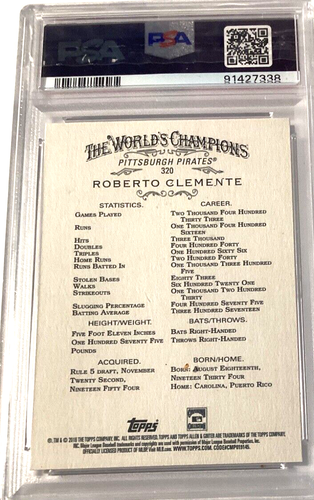 Roberto Clemente Pittsburgh Pirates 2016 Topps Allen & Ginter #320 PSA 10 GEM MT - 第 2/2 張圖片