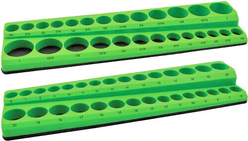 2-STCK. 3/8" DR. FLACHE & TIEFE MAGNETISCHE STECKSCHLÜSSEL TABLETT HALTER SAE 1/4"" - 1"" MM 6-20 MM - Bild 1 von 1