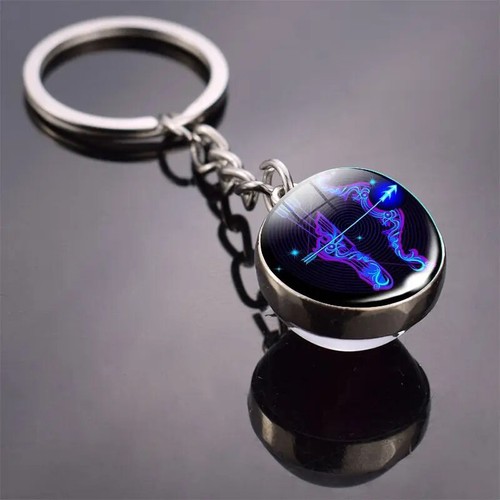 12 Constellation Key Chain Luminous Double Sided Glass Ball Pendant 12 Zodiac Ke - Photo 25 sur 41