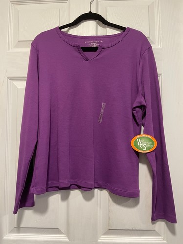 MOUNTAIN LAKE top shirt blouse L 14 Bust 44 Length 23 Purple Solid NEW NWT