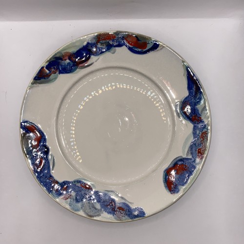 Vintage Anthropology Art Pottery Dinner Plates Set of 4 Red, White, Blue 10.25” - Picture 7 of 10