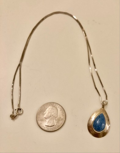 Denim Lapis Tear Drop Pendant Sterling Silver + 20" HEI 925 Italy Chain Necklace - Picture 2 of 5