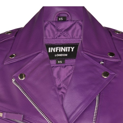Women's Purple Brando Biker Jacket 100% Cow Hide Leather Biker Jacket - Picture 4 of 4