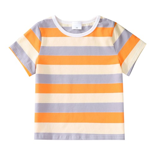 Kids Toddler Baby Boys Girls Multicolor Stripe Print Short Sleeve T Shirt Tops - Picture 20 of 27